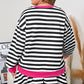 Black Stripe Color Block Edge Pullover and Shorts Set