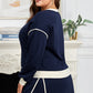 Navy Blue Color Block Drop Shoulder Top and Lace-up Skirt Outfit