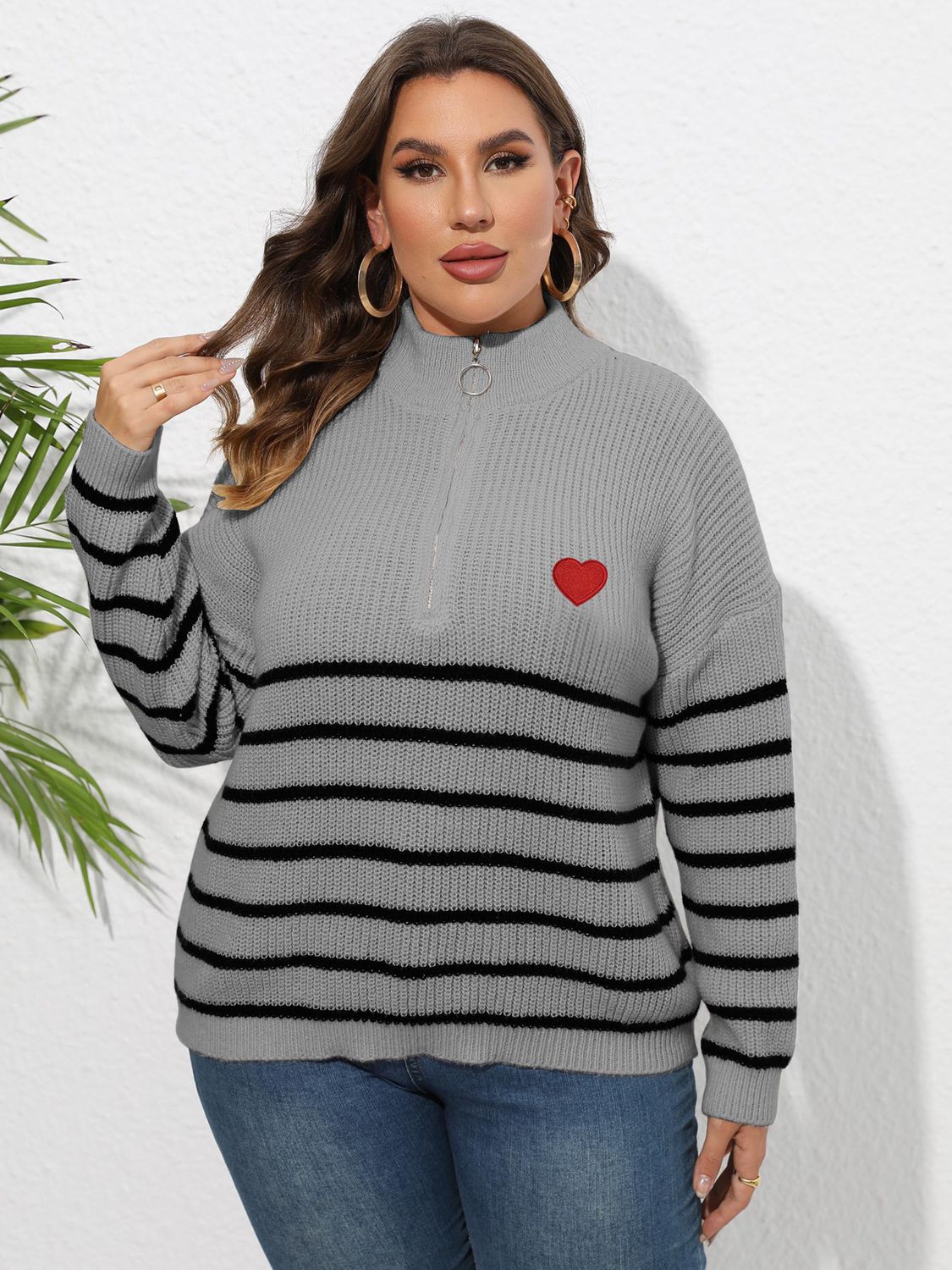 Zip-Up Striped Sweater
