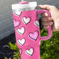 Rose Red Valentines Heart Printed Thermos Cup with Handle 40oz