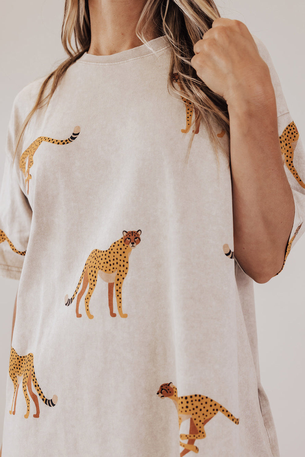 Cheetah Print Side Pockets T Shirt Mini Dress