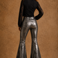 Metallic Bell Bottom Jean in Black Denim