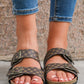 Coffee Geometric Print Cut Out Buckle PU Leather Flat Slippers