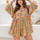 Floral Tie Neck Balloon Sleeve Romper