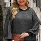 Waffle-Knit Round Neck Dropped Shoulder Sweater