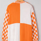 Orange Checkered Bubble Sleeve Drop Shoulder Open Cardigan