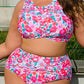 Rose Floral Print Twisted High Waist Bikini Set