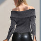 Double Take Ribbed Off-Shoulder Zip Up Long Sleeve Cardigan