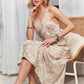 Printed Spaghetti Strap Midi Dress in Taupe