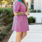 Rose Stripe Collared V Neck Puff Sleeve T Shirt Dress w/ Pockets