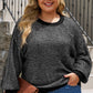 Waffle-Knit Round Neck Dropped Shoulder Sweater