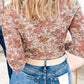 Pink Floral Mock Neck Long Sleeve Slim Top
