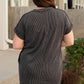Carbon Grey Corded V Neck T Shirt Dress with Pockets