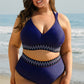 Navy Blue Embroidered Trim Wrap Tie Knot High Waisted Bikini