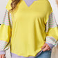 Yellow Striped Color Block Patchwork Crewneck Pullover Sweatshirt