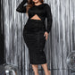 Honey Cutout Slit Round Neck Long Sleeve Dress