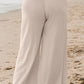 Beige Smocked High Waist Wide Leg Pants