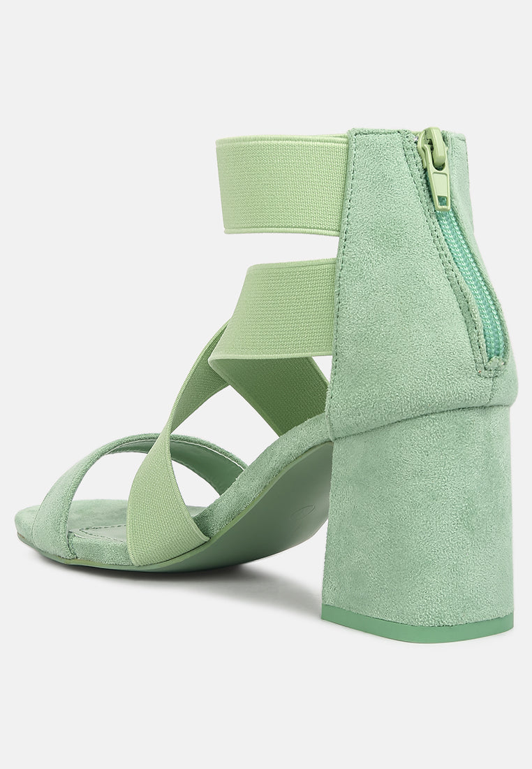 Berries Elastic Strappy Block Heel Sandals