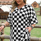 Black Checkered Pattern Tee and Shorts Two Piece Set