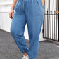 Dusk Blue Drawstring Waist Pocketed Denim Joggers