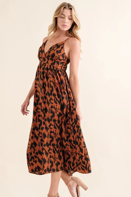 Leopard Print Plunge Maxi Dress