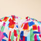 Colorful Brush Stroke Printed Button Split Neck Blouse