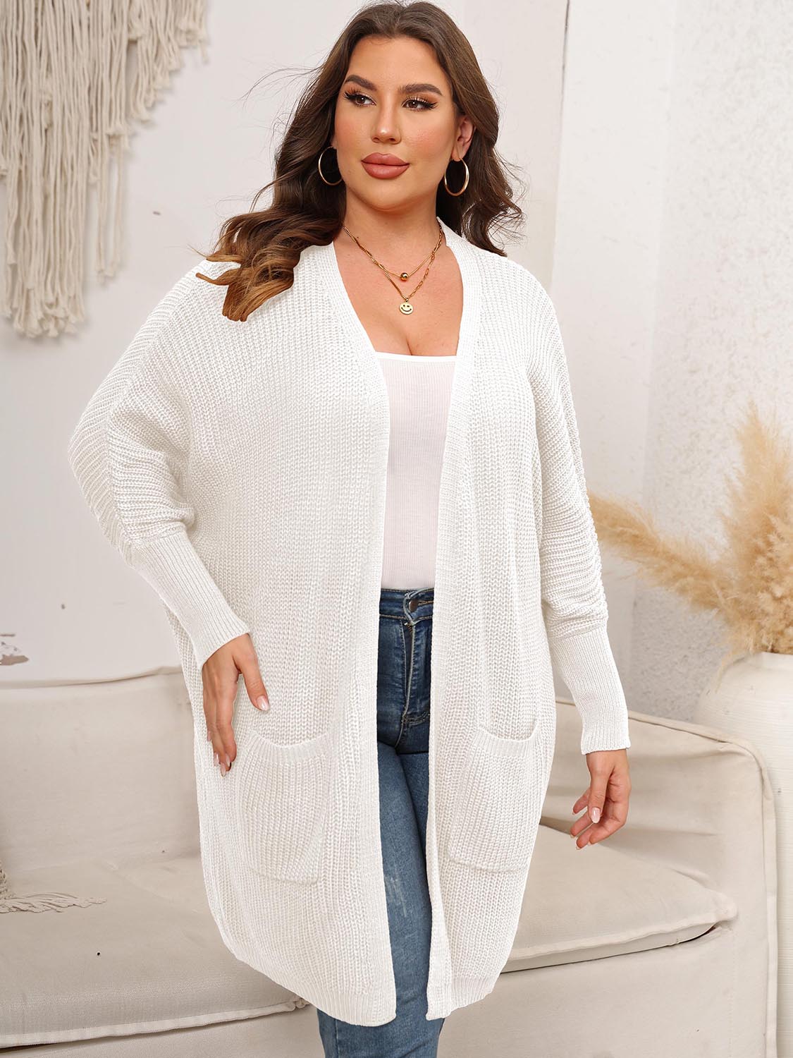 Open Front Cardigan With Pockets
