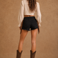 Vaquera Fringe Denim Short Black Denim