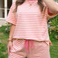 Rose Stripe Boxy Tee Drawstring Elastic Waist Short Set