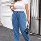 Dusk Blue Drawstring Waist Pocketed Denim Joggers