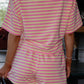 Rose Stripe Boxy Tee Drawstring Elastic Waist Short Set
