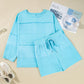 Aruba Blue Solid Color Splicing Raw Hem Pullover Top Shorts Set