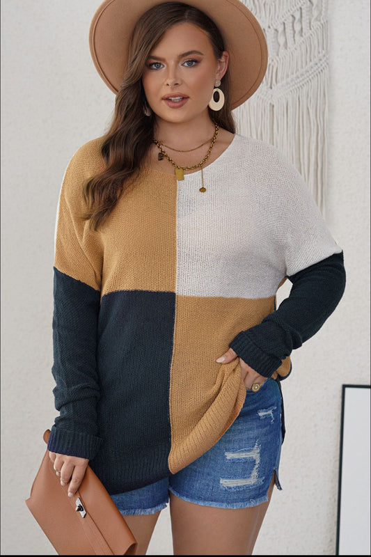 Color Block Round Neck Sweater