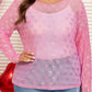 Pink Bow Embroidered Mesh Long Sleeve Top