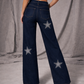Star Rhinestones Wide Leg Jeans