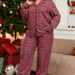 Red Plaid Printed Shirt and Pants Lounge Set