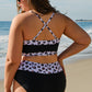 Black 2pcs Leopard Patchwork High Waisted Swimsuit