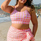 Pink Plaid Print High Waist Bikini Set
