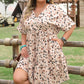 Beige Printed Surplice V Neck Cuffed Sleeve Empire Waist Dress
