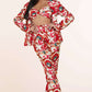 3pc Flower Print Bandeau Top Pants Set