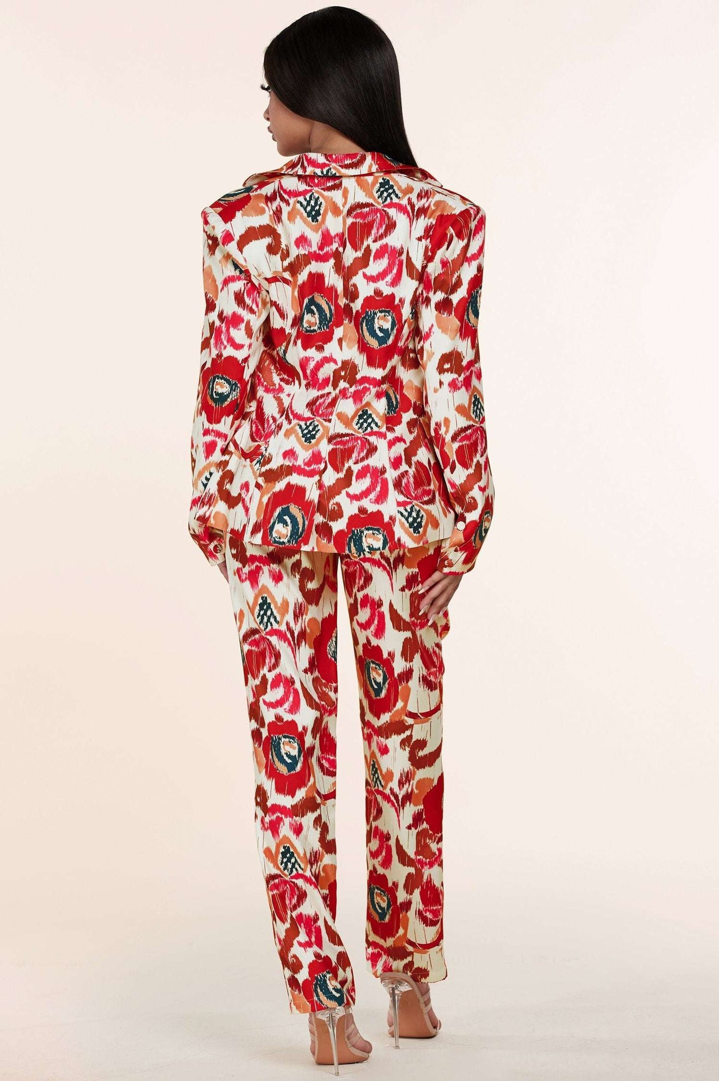 3pc Flower Print Bandeau Top Pants Set