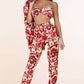 3pc Flower Print Bandeau Top Pants Set