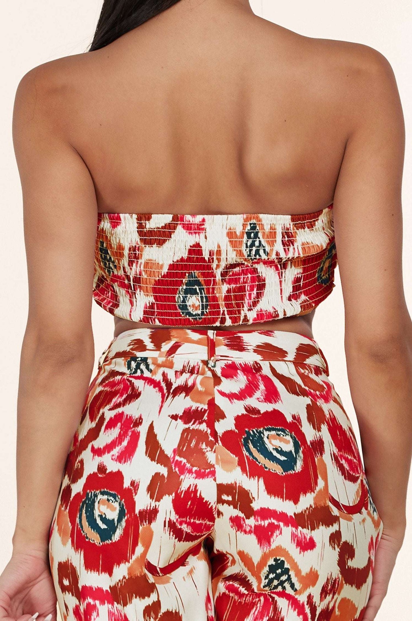 3pc Flower Print Bandeau Top Pants Set