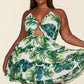 Leaf Print O-ring Mini Dress - Plus Size