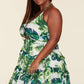 Leaf Print O-ring Mini Dress - Plus Size