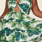 Leaf Print O-ring Mini Dress - Plus Size