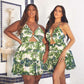 Leaf Print O-ring Mini Dress - Plus Size