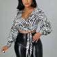 FaLong Sleeve Zebra Print Crop Top