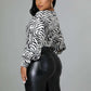 FaLong Sleeve Zebra Print Crop Top