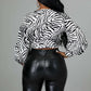 FaLong Sleeve Zebra Print Crop Top